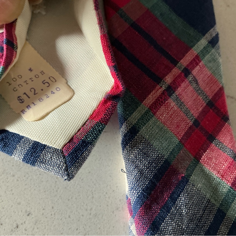 Vintage Guy Laroche Cravate cotton tartan madras neck tie made in USA - Picture 6 of 7